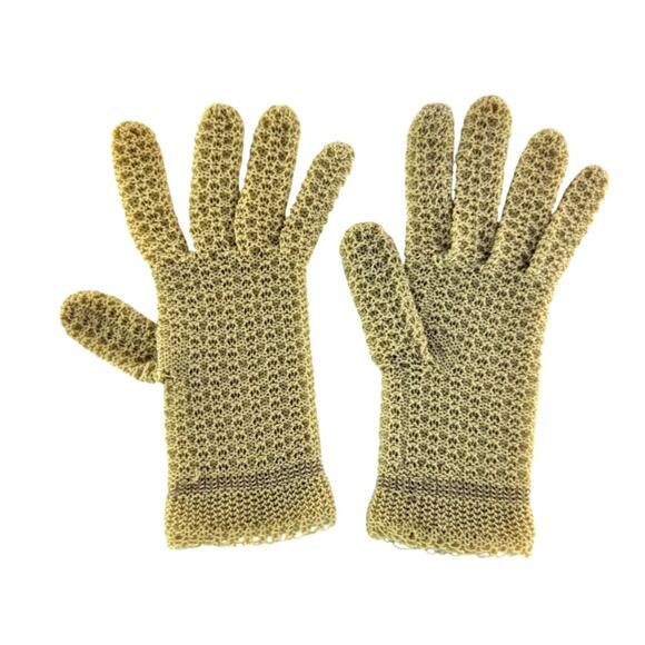 Vintage Beige Knit Gloves, Theater Costume or Dress Up, Small Medium Stretchy - Picture 2 of 9